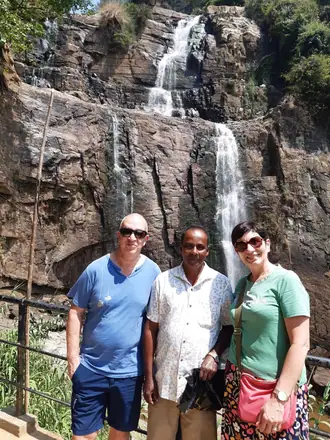 A waterfall stop with guests